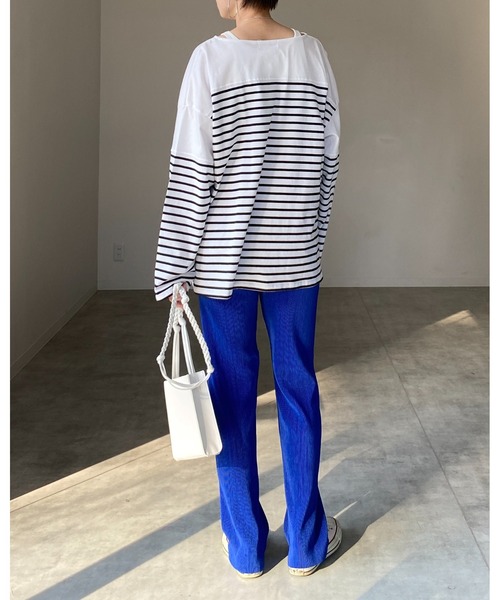 She's Closet(シーズクローゼット)の「ビッグシルエットバスクボーダー長袖プルオーバーロングTシャツ(Tシャツ/カットソー・レディース・ブラック/レッド/ブルー/グリーン・FREE)」の22枚目の写真