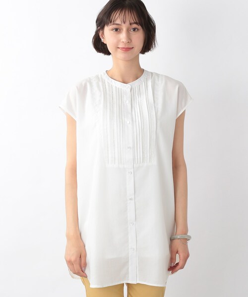 SHOO・LA・RUE（シューラルー）の「◆タック&はしごレースチュニック丈ブラウス（シャツ/ブラウス・レディース・ブラック/オフホワイト/オリーブ/ピンク系・00）」の5枚目の写真