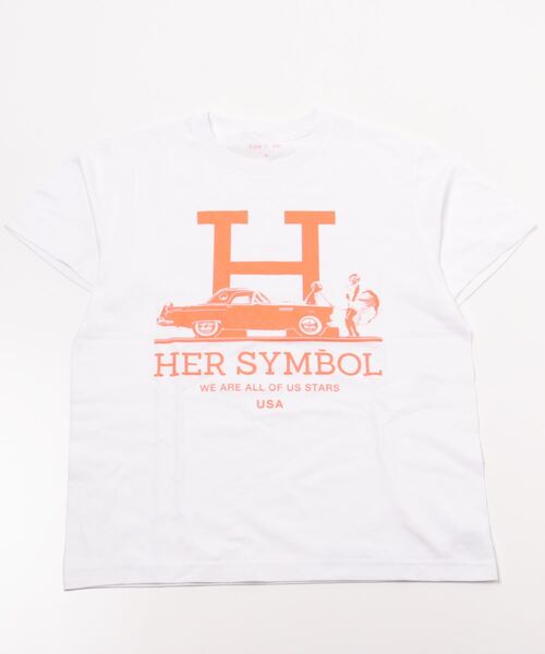 Kare/ME（カーミー）の「Kare/ME（カーミー）H MM Tシャツオレンジプリント（Tシャツ/カットソー・レディース・ホワイト/ブラック・SMALL/MEDIUM/LARGE）」の2枚目の写真