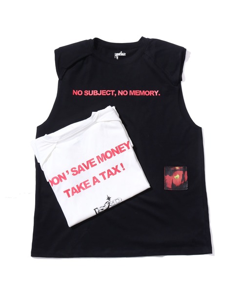 SAD REBORN DOLLS（サッドリボーンドルズ）の「FVVO/フリーワールドオーダー Shoulder cushion vest ノースリーブTシャツ プリント タンクトップ（Tシャツ/カットソー・メンズ・ホワイト/ブラック・M/L/XL）」の2枚目の写真