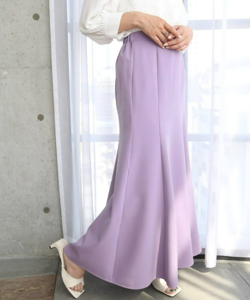 moment+（モーメントプラス）の「アソートセールマーメイドフレアスカート（スカート・レディース・パープル/レッド/オレンジ/グリーン/ライトグリーン/イエロー×グリーン/チャコールグレー/グレイッシュベージュ・S/M/L）」の5枚目の写真