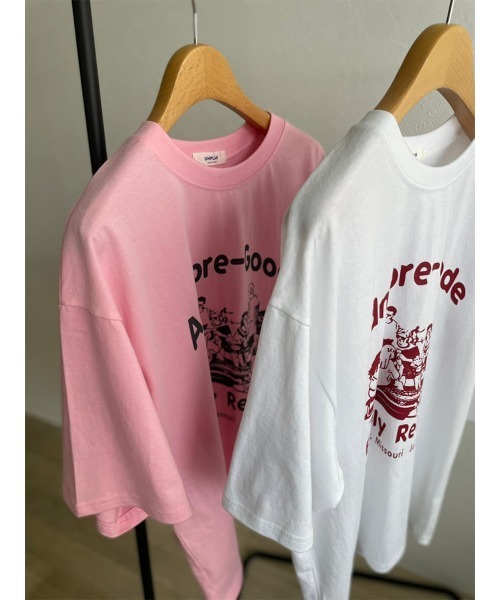 HEILIS(ヘイリス)の「《kaoru select》Family ReunionTシャツ / プリントTシャツ カラーTシャツ オーバーサイズ 半袖(Tシャツ/カットソー・レディース・ホワイト/ピンク・FREE)」の6枚目の写真