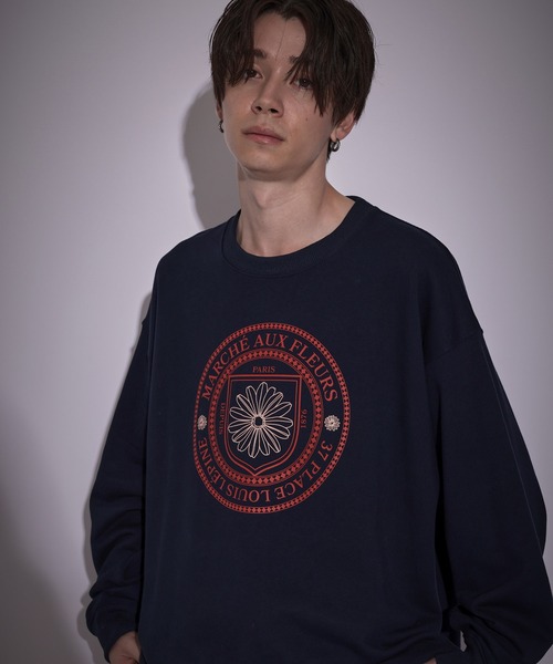 JUNRED(ジュンレッド)の「エンブレムフラワープリントBIGスウェット(スウェット・メンズ・モスグリーン/グレー/ネイビー・M/S/L)」の3枚目の写真