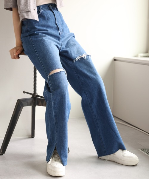 one after another NICE CLAUP（ワンアフターアナザーナイスクラップ）の「【S,Mサイズあり】カッティングデニム（デニムパンツ・レディース・ブラウン/ブルー/ラベンダー/ブルー系その他・SMALL/MEDIUM）」の22枚目の写真