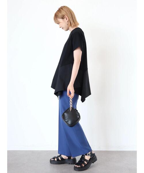 AMERICAN HOLIC(アメリカンホリック)の「アシンメトリー異素材半袖プルオーバー(Tシャツ/カットソー・レディース・ブラック/ブラウン/ブルー・M/L)」の6枚目の写真