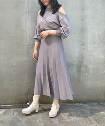 肩あきカシュクールニットワンピース