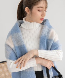 チェック柄フリンジマフラー