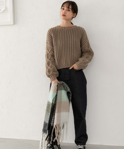 fifth（フィフス）の「チェック柄フリンジマフラー（マフラー・レディース・ブラック/ピンク/ブルー・FREE）」の4枚目の写真