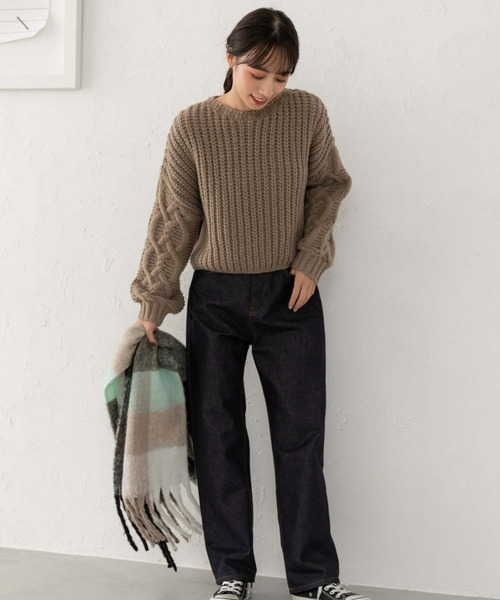 fifth（フィフス）の「チェック柄フリンジマフラー（マフラー・レディース・ブラック/ピンク/ブルー・FREE）」の7枚目の写真