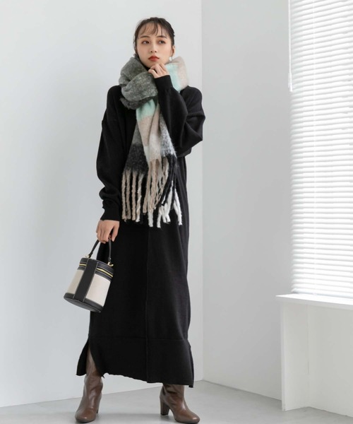 fifth（フィフス）の「チェック柄フリンジマフラー（マフラー・レディース・ブラック/ピンク/ブルー・FREE）」の11枚目の写真