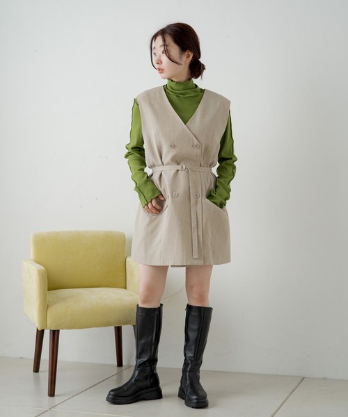 Kastane（カスタネ）の「テレコメロウハイネックロンT（Tシャツ/カットソー・レディース・グリーン/ブルー/ブラック/アイボリー/グレイッシュベージュ・FREE）」の20枚目の写真