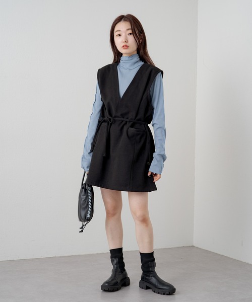 Kastane（カスタネ）の「テレコメロウハイネックロンT（Tシャツ/カットソー・レディース・グリーン/ブルー/ブラック/アイボリー/グレイッシュベージュ・FREE）」の10枚目の写真