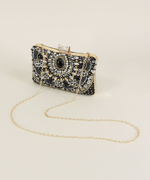 セール】ビジュー刺繍ハードクラッチバッグ 結婚式 二次会 謝恩会