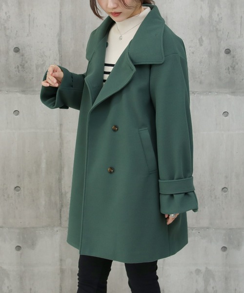 Social GIRL（ソーシャルガール）の「ボリュームスリーブスタンドカラーミドルコート（その他アウター・レディース・モカ/グリーン/アイボリー/ブラック/サックスブルー/ベージュ・M/L）」の5枚目の写真