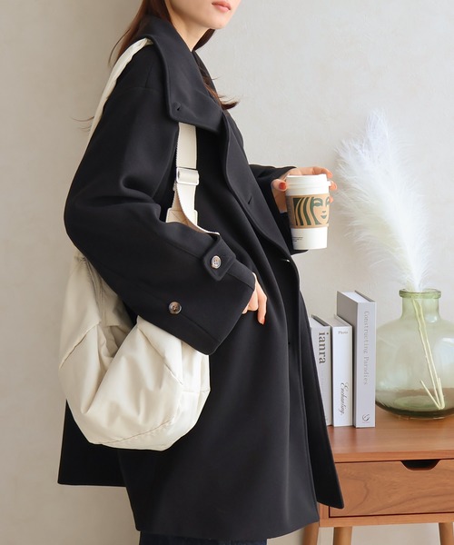 Social GIRL（ソーシャルガール）の「ボリュームスリーブスタンドカラーミドルコート（その他アウター・レディース・モカ/グリーン/アイボリー/ブラック/サックスブルー/ベージュ・M/L）」の22枚目の写真