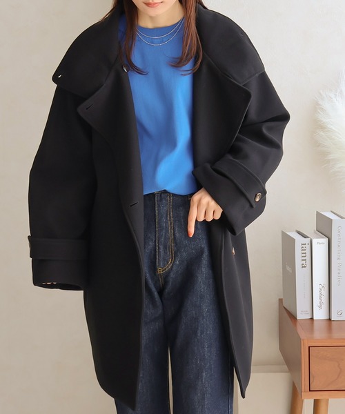 Social GIRL（ソーシャルガール）の「ボリュームスリーブスタンドカラーミドルコート（その他アウター・レディース・モカ/グリーン/アイボリー/ブラック/サックスブルー/ベージュ・M/L）」の21枚目の写真