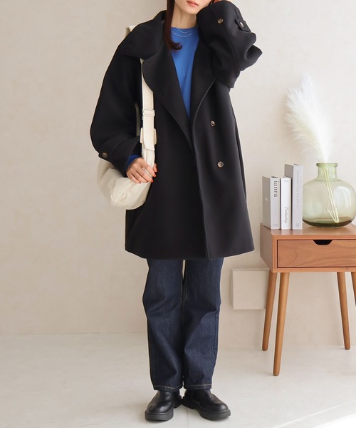 Social GIRL（ソーシャルガール）の「ボリュームスリーブスタンドカラーミドルコート（その他アウター・レディース・モカ/グリーン/アイボリー/ブラック/サックスブルー/ベージュ・M/L）」の19枚目の写真