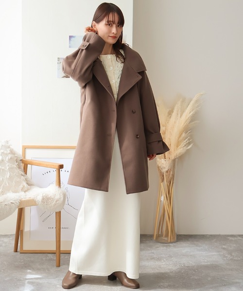 Social GIRL（ソーシャルガール）の「ボリュームスリーブスタンドカラーミドルコート（その他アウター・レディース・モカ/グリーン/アイボリー/ブラック/サックスブルー/ベージュ・M/L）」の16枚目の写真