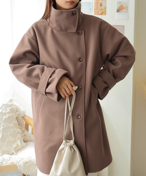 Social GIRL（ソーシャルガール）の「ボリュームスリーブスタンドカラーミドルコート（その他アウター・レディース・モカ/グリーン/アイボリー/ブラック/サックスブルー/ベージュ・M/L）」の10枚目の写真