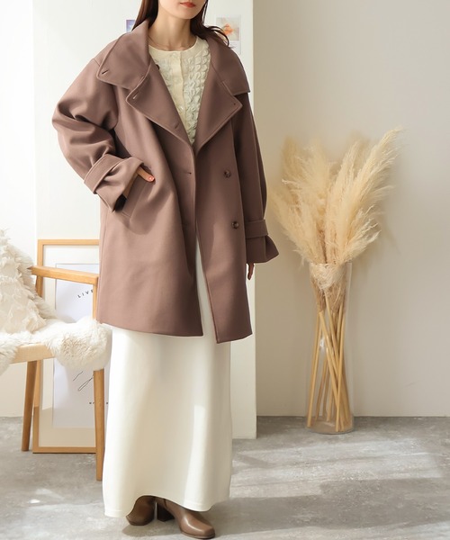 Social GIRL（ソーシャルガール）の「ボリュームスリーブスタンドカラーミドルコート（その他アウター・レディース・モカ/グリーン/アイボリー/ブラック/サックスブルー/ベージュ・M/L）」の9枚目の写真