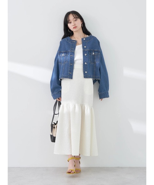 earth music&ecology(アースミュージックアンドエコロジー)の「リップルフラワー 切替ボリュームスカート(スカート・レディース・ブラック/アイボリー・FREE)」の7枚目の写真