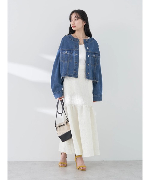 earth music&ecology(アースミュージックアンドエコロジー)の「リップルフラワー 切替ボリュームスカート(スカート・レディース・ブラック/アイボリー・FREE)」の8枚目の写真