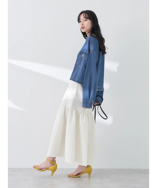 earth music&ecology(アースミュージックアンドエコロジー)の「リップルフラワー 切替ボリュームスカート(スカート・レディース・ブラック/アイボリー・FREE)」の9枚目の写真