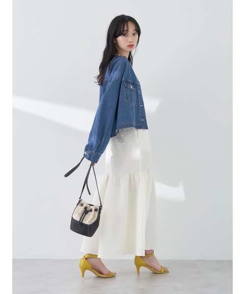 earth music&ecology(アースミュージックアンドエコロジー)の「リップルフラワー 切替ボリュームスカート(スカート・レディース・ブラック/アイボリー・FREE)」の10枚目の写真