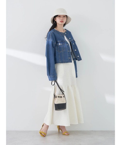 earth music&ecology(アースミュージックアンドエコロジー)の「リップルフラワー 切替ボリュームスカート(スカート・レディース・ブラック/アイボリー・FREE)」の19枚目の写真