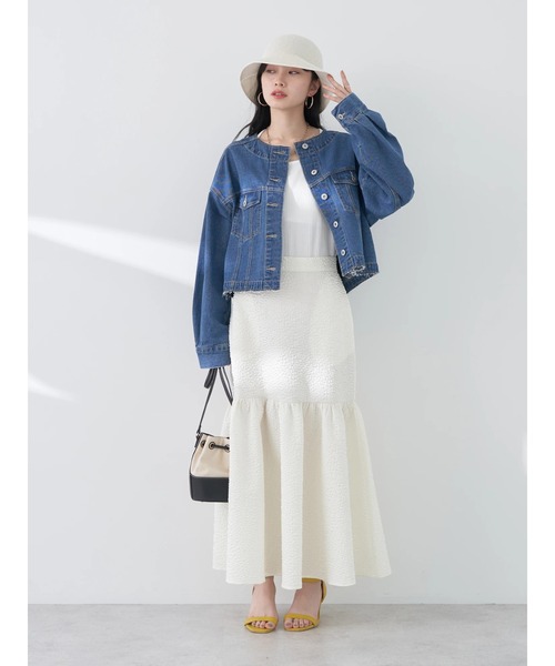 earth music&ecology(アースミュージックアンドエコロジー)の「リップルフラワー 切替ボリュームスカート(スカート・レディース・ブラック/アイボリー・FREE)」の20枚目の写真