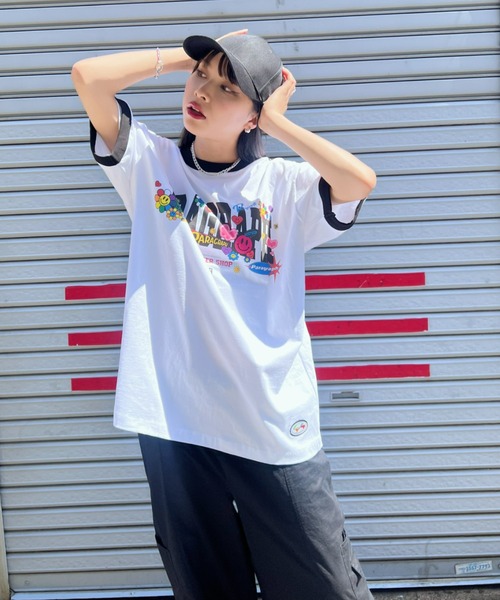 Paragraph（パラグラフ）の「Paragraph(パラグラフ)/Smile Happy Ringer T-shirt/ハッピー ライン ロゴ オーバーサイズ コットン Tシャツ（Tシャツ/カットソー・レディース・ホワイト/ブラック/ブルー/バイオレット・FREE）」の10枚目の写真