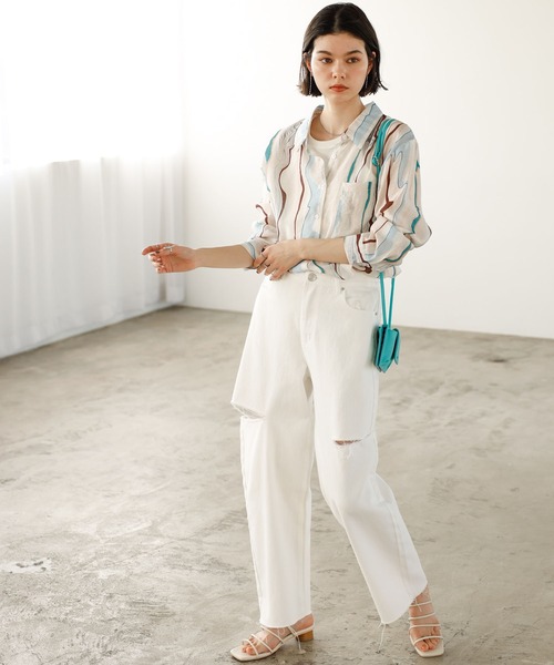 GeeRA(ジーラ)の「マーブルストライプルーズシャツ(シャツ/ブラウス・レディース・オフホワイト・LARGE/MEDIUM)」の12枚目の写真