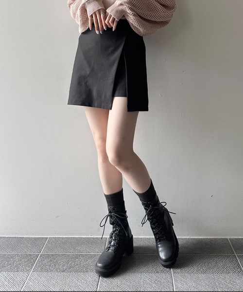 one way(ワンウェイ)の「ミニ丈スカパン(スカート・レディース・ライトブラウン/ブラック・FREE)」の2枚目の写真