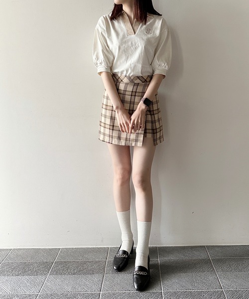 one way(ワンウェイ)の「ミニ丈スカパン(スカート・レディース・ライトブラウン/ブラック・FREE)」の3枚目の写真