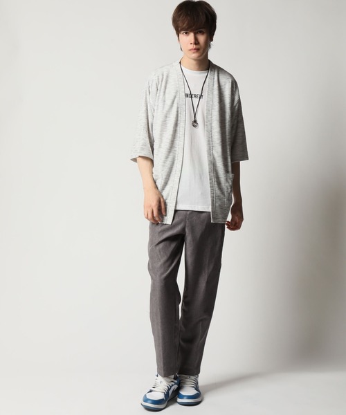 ARCADE（アーケード）の「3点セット / 五分袖カーディガン×半袖プリントTシャツ×リングネックレス LOCK HEAVEN（カーディガン/ボレロ・メンズ・ホワイト/ネイビー/ブラック・L/M）」の15枚目の写真