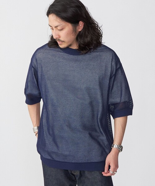 SHIPS(シップス)の「*SHIPS:〈ニット+Tシャツ〉リラックスフィット メッシュ レイヤード クルーネック ニット(Tシャツ/カットソー・メンズ・ネイビー/グリーン/ダークグレー/ナチュラル・SMALL/MEDIUM/LARGE)」の4枚目の写真