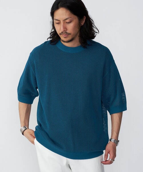SHIPS(シップス)の「*SHIPS:〈ニット+Tシャツ〉リラックスフィット メッシュ レイヤード クルーネック ニット(Tシャツ/カットソー・メンズ・ネイビー/グリーン/ダークグレー/ナチュラル・SMALL/MEDIUM/LARGE)」の3枚目の写真