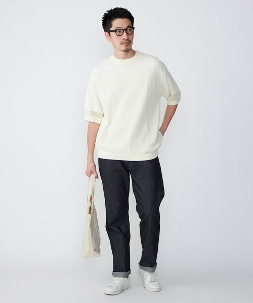 SHIPS(シップス)の「*SHIPS:〈ニット+Tシャツ〉リラックスフィット メッシュ レイヤード クルーネック ニット(Tシャツ/カットソー・メンズ・ネイビー/グリーン/ダークグレー/ナチュラル・SMALL/MEDIUM/LARGE)」の5枚目の写真