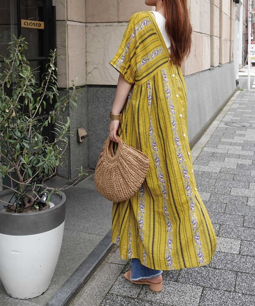 セール】3way花柄ストライプVネックワンピース（ワンピース