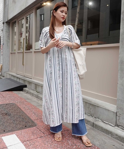 セール】3way花柄ストライプVネックワンピース（ワンピース）｜CORNERS