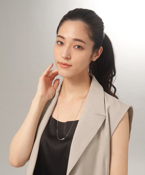 プラチナ フラワークロスチェーン ロングネックレス(65cm)（ネックレス