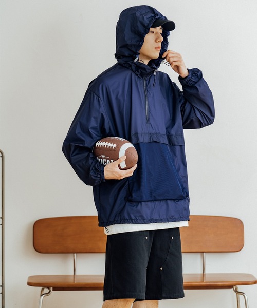 HOOK（フック）の「【HOOK】軽量UVカットメッシュポケットハーフジップマウンテンパーカー（マウンテンパーカー・メンズ・ライトグレー/ブルー・L/XL/M）」の16枚目の写真