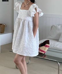 LYEON（リヨン）の「ふくれジャガードフリルスリーブミニワンピース（ワンピース）」