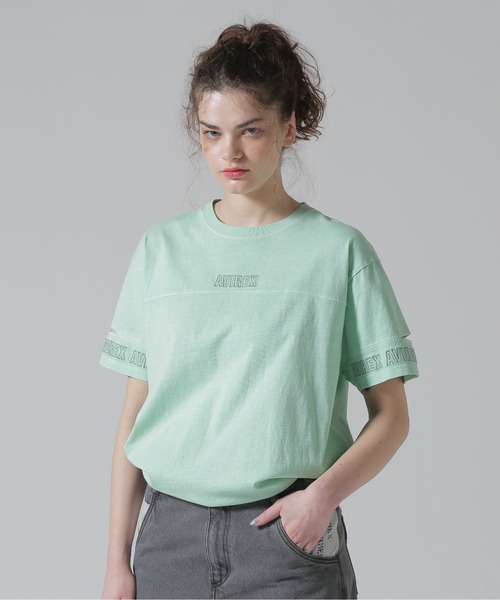 AVIREX（アヴィレックス）の「FADE WASH CUFFS OPEN EMBROIDERY TOPS/フェイドウォッシュ カフスオープン刺繍トップス（Tシャツ/カットソー・レディース・チャコールグレー/ラベンダー/オフホワイト/イエロー/ピンク/その他26/その他3/オレンジ/ミント・FREE/F）」の14枚目の写真