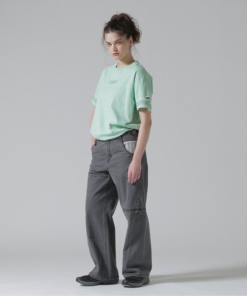 tシャツ FADE WASH CUFFS OPEN EMBROIDERY TOPS/フェイドウォッシュ カフスオープン刺繍トップス レディース FADE WASH CUFFS OPEN EMBROIDERY T－SHIRT/フェイドウォッシュ
