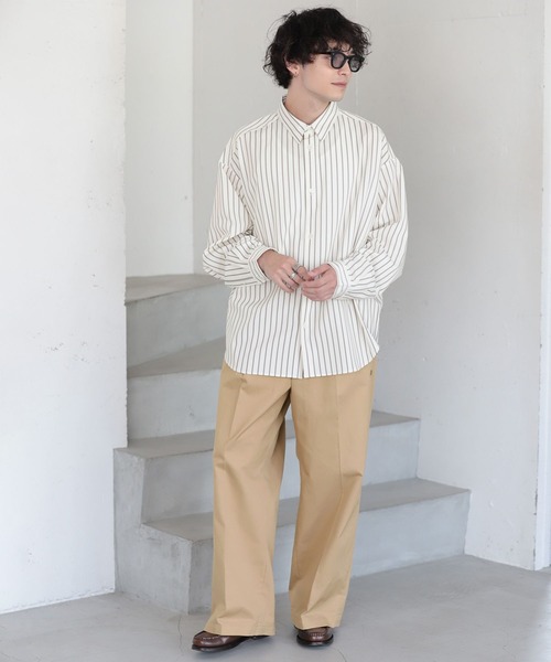 RAGEBLUE(レイジブルー)の「【LUXURY+EASY】LOOSE STRIPE SHIRTS /ラグイージールーズストライプシャツ(シャツ/ブラウス・メンズ・ホワイト/ネイビー/グリーン系その他・MEDIUM/LARGE)」の4枚目の写真