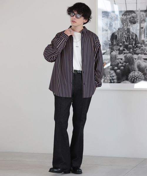 RAGEBLUE(レイジブルー)の「【LUXURY+EASY】LOOSE STRIPE SHIRTS /ラグイージールーズストライプシャツ(シャツ/ブラウス・メンズ・ホワイト/ネイビー/グリーン系その他・MEDIUM/LARGE)」の6枚目の写真
