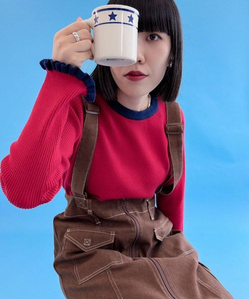 niko and...（ニコアンド）の「[MODE NORM CORE]フリルカフスリブプルオーバー（Tシャツ/カットソー・レディース・レッド/ブラック/ベージュ・MEDIUM/LARGE）」の3枚目の写真