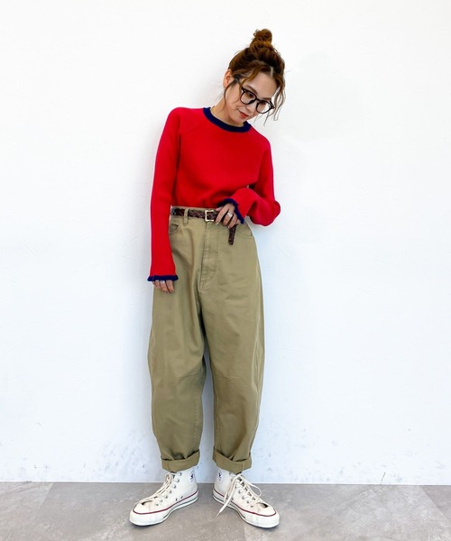 niko and...（ニコアンド）の「[MODE NORM CORE]フリルカフスリブプルオーバー（Tシャツ/カットソー・レディース・レッド/ブラック/ベージュ・MEDIUM/LARGE）」の8枚目の写真