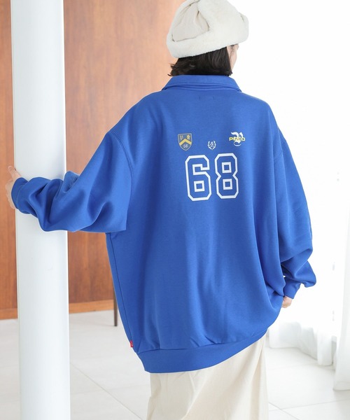 POLO BCS（ポロ ビーシーエス）の「【POLO BCS(ポロ・ビーシーエス)】コラボ襟付きチュニックプルオーバー（Tシャツ/カットソー・レディース・ネイビー/オフホワイト/ブルー・FREE）」の3枚目の写真